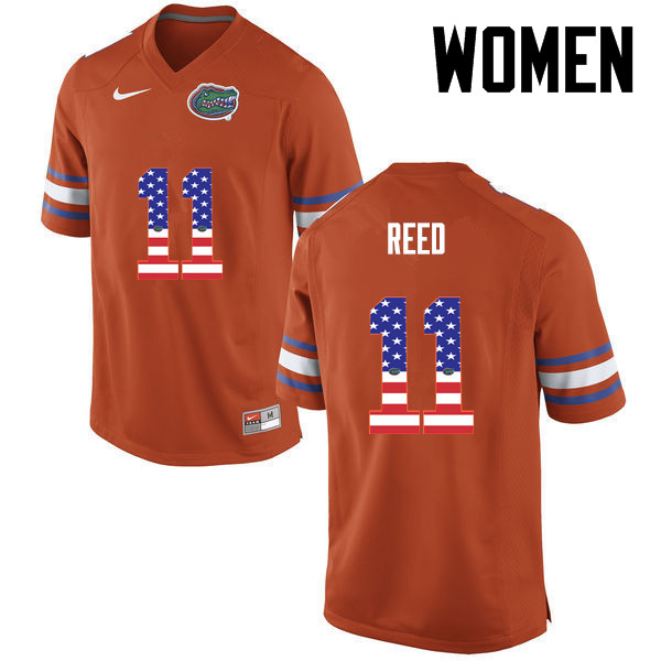 Women Florida Gators #11 Jordan Reed College Football USA Flag Fashion Jerseys-Orange